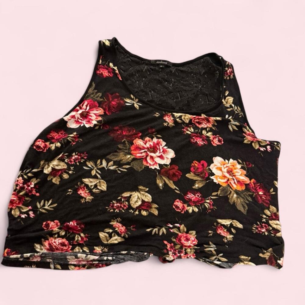 Ambiance Lace Trim Open Back Sleeveless Blouse Size 2X Dark Floral